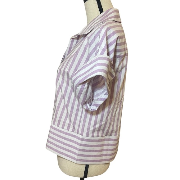 Hope & Harlow striped button down cropped mixed stripe purple preppy nautical S - Picture 2 of 11